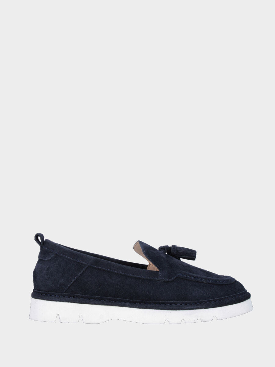 Mocassino in velour blu con nappine e suola extralight