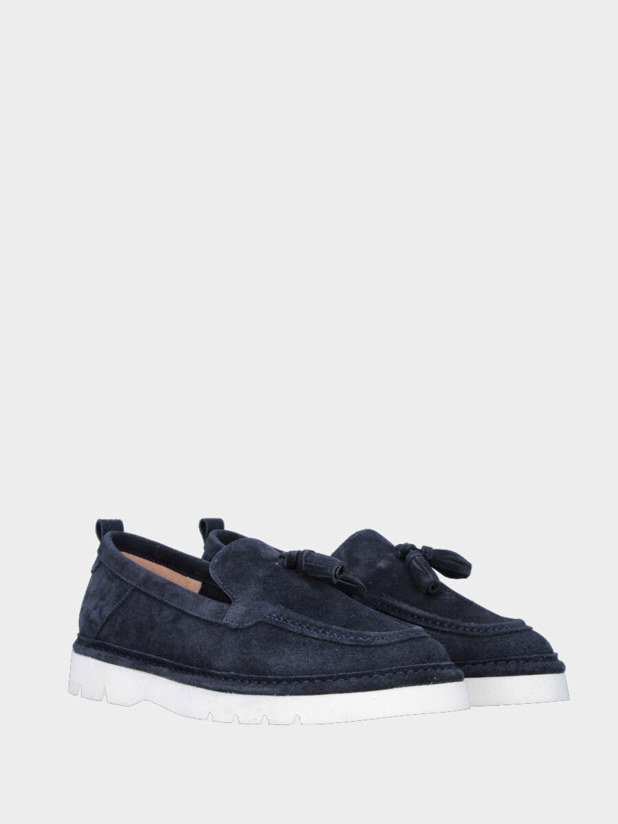 Mocassino in velour blu con nappine e suola extralight