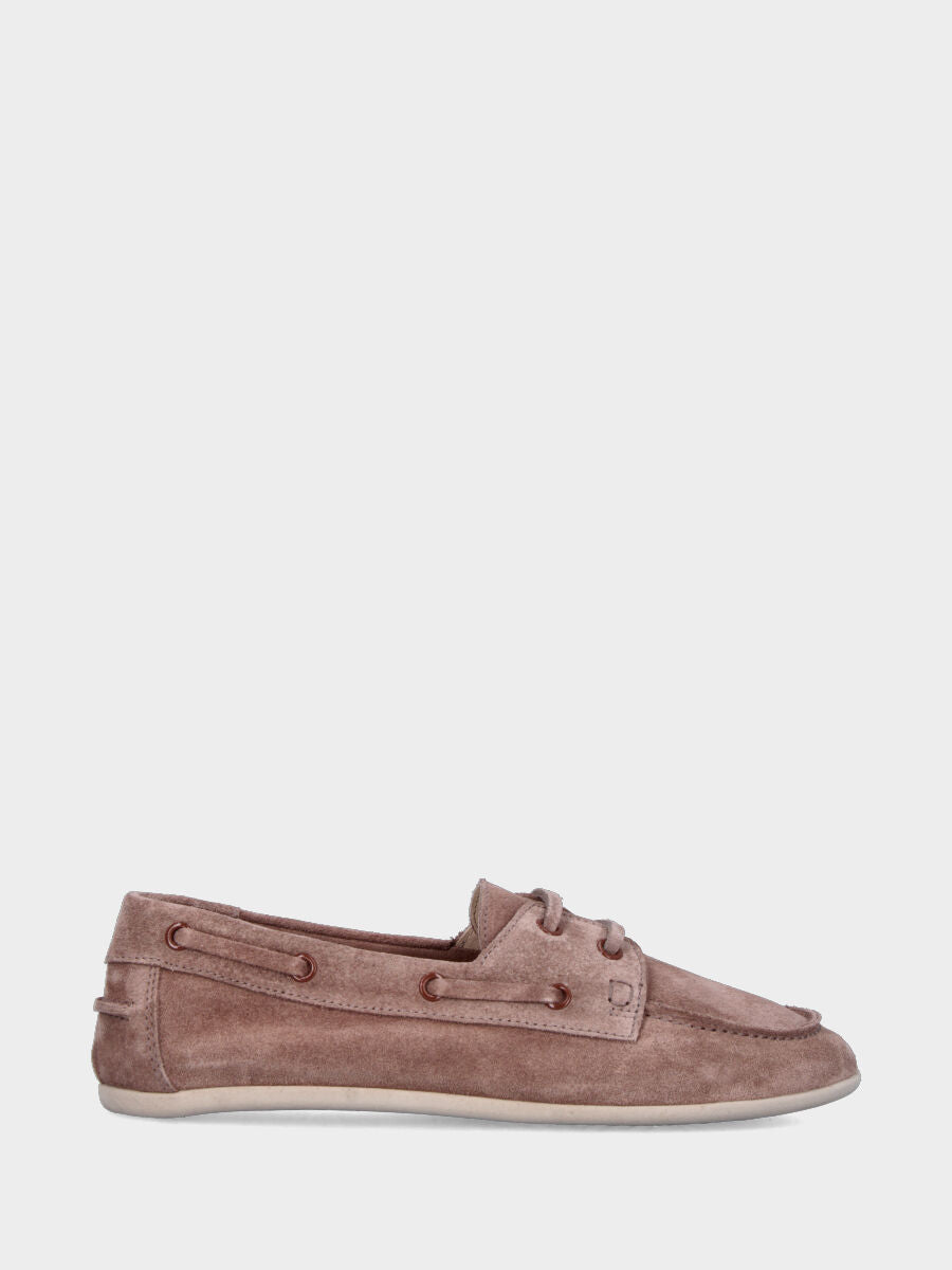 Stringata flat in velour marrone con lacci in pelle tono su tono