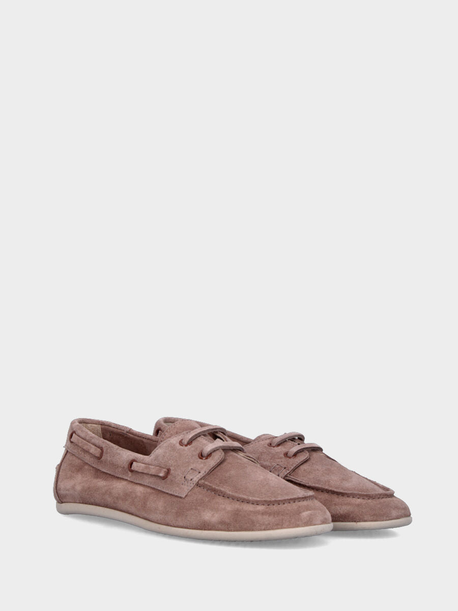 Stringata flat in velour marrone con lacci in pelle tono su tono