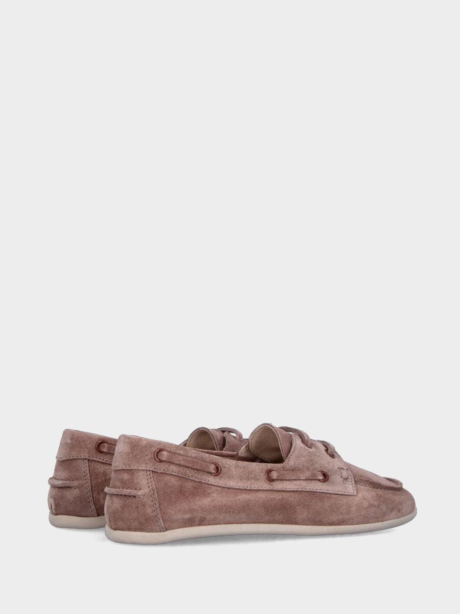 Stringata flat in velour marrone con lacci in pelle tono su tono