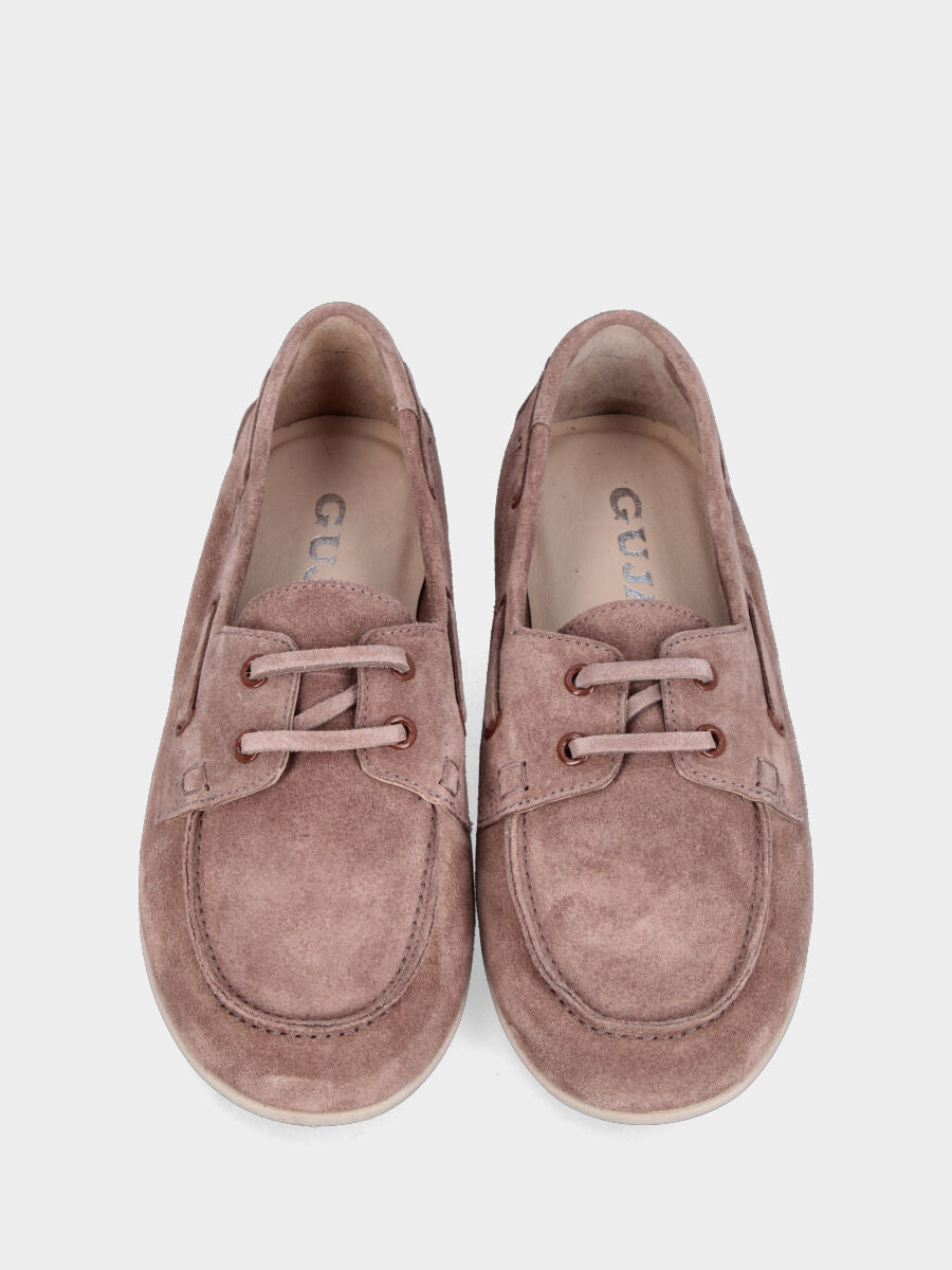 Stringata flat in velour marrone con lacci in pelle tono su tono