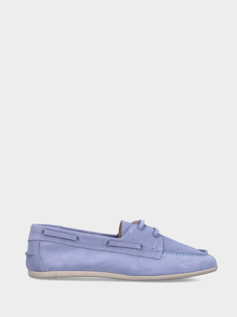 Stringata flat in velour lilla con lacci in pelle tono su tono