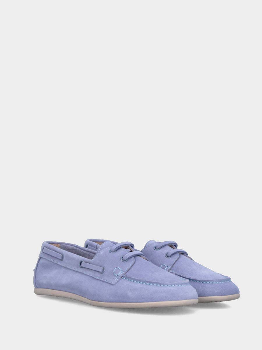 Stringata flat in velour lilla con lacci in pelle tono su tono