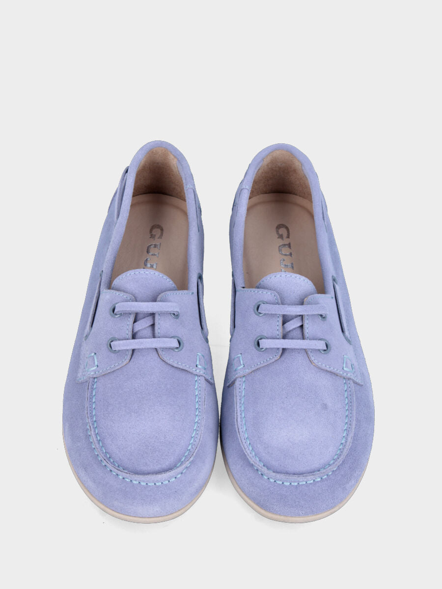 Stringata flat in velour lilla con lacci in pelle tono su tono