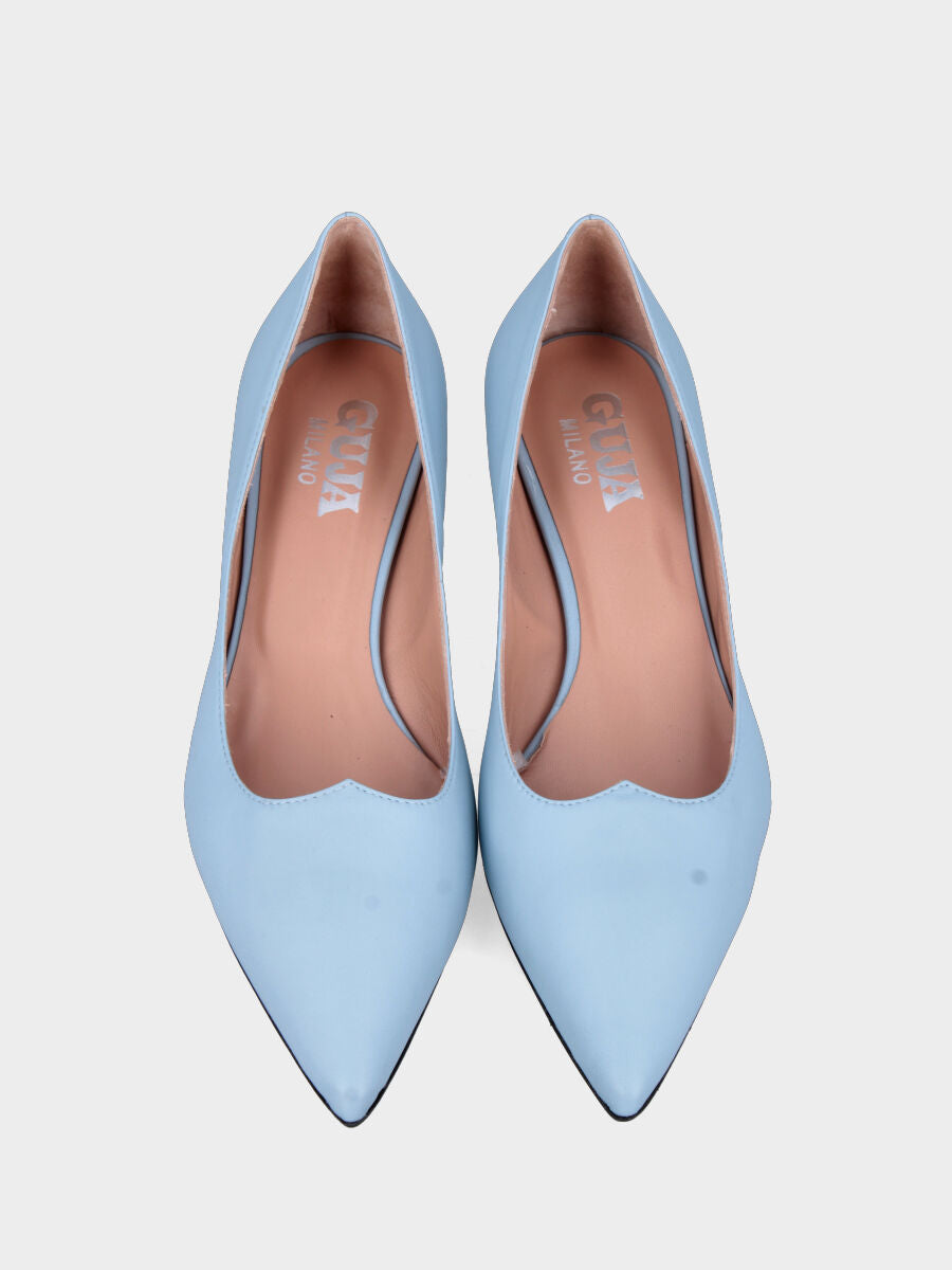 Décolleté in nappa celeste con scollo ad onda