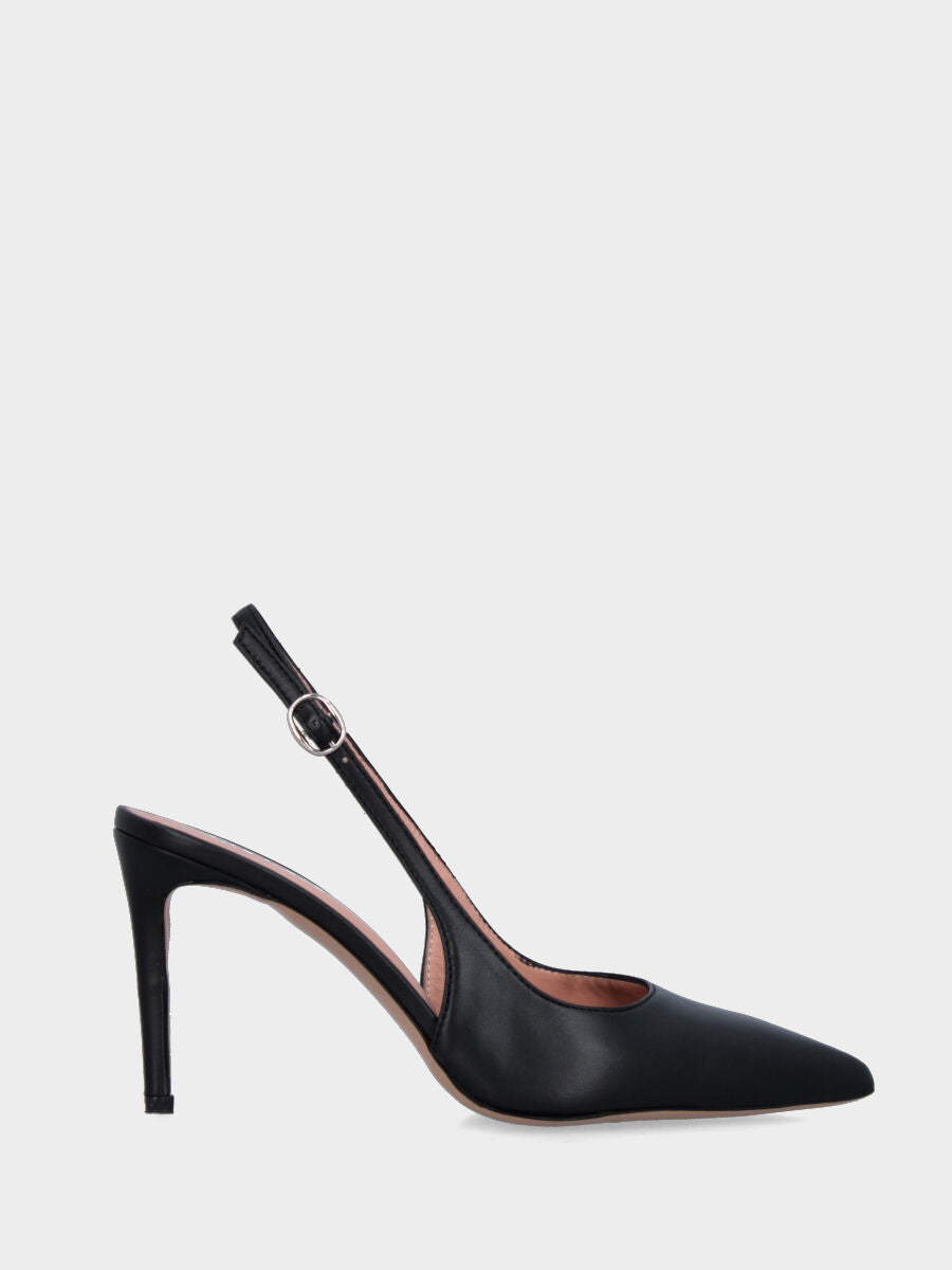 Slingback in nappa nera con punta sfilata e tacco 70mm
