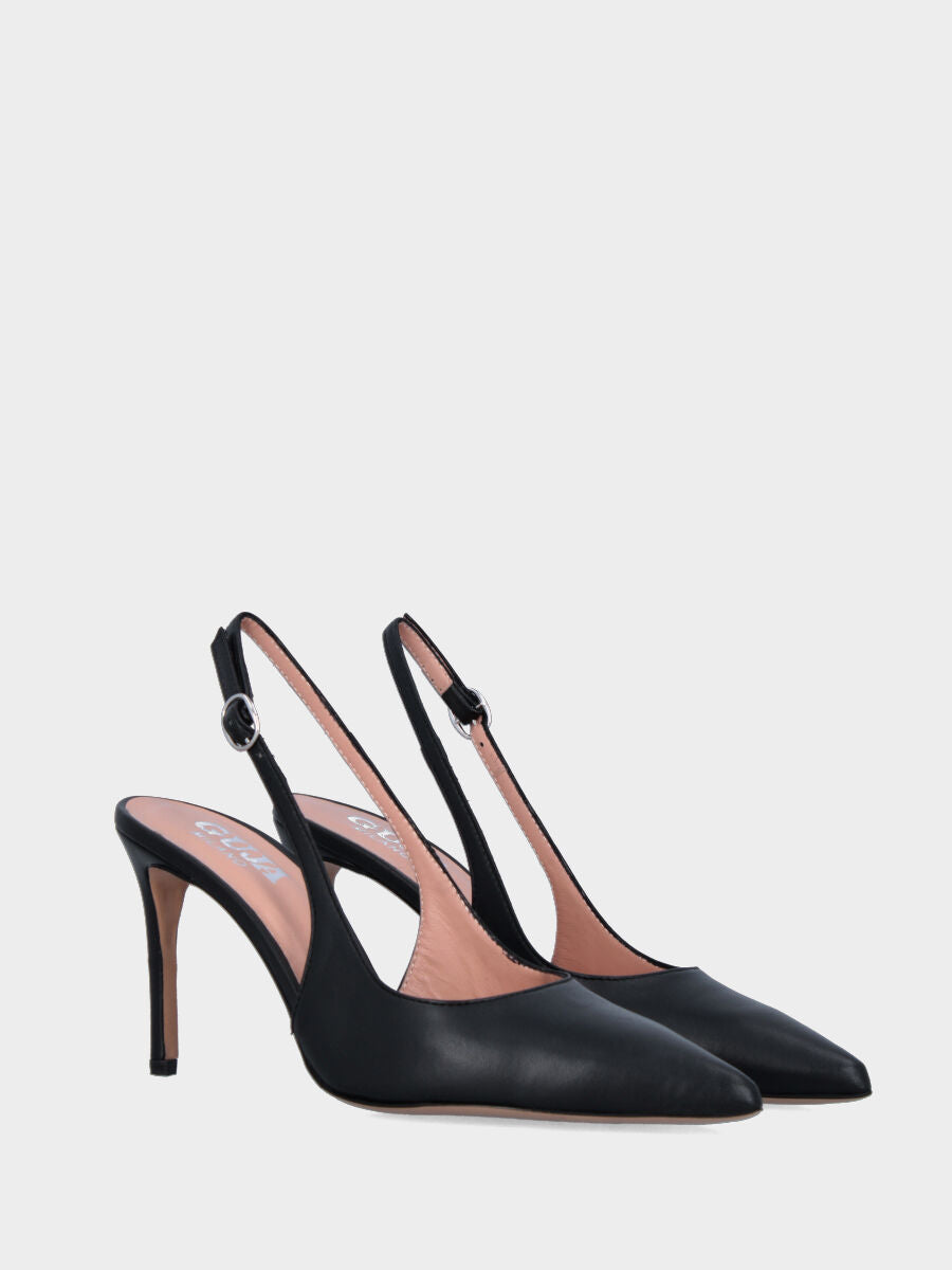 Slingback in nappa nera con punta sfilata e tacco 70mm