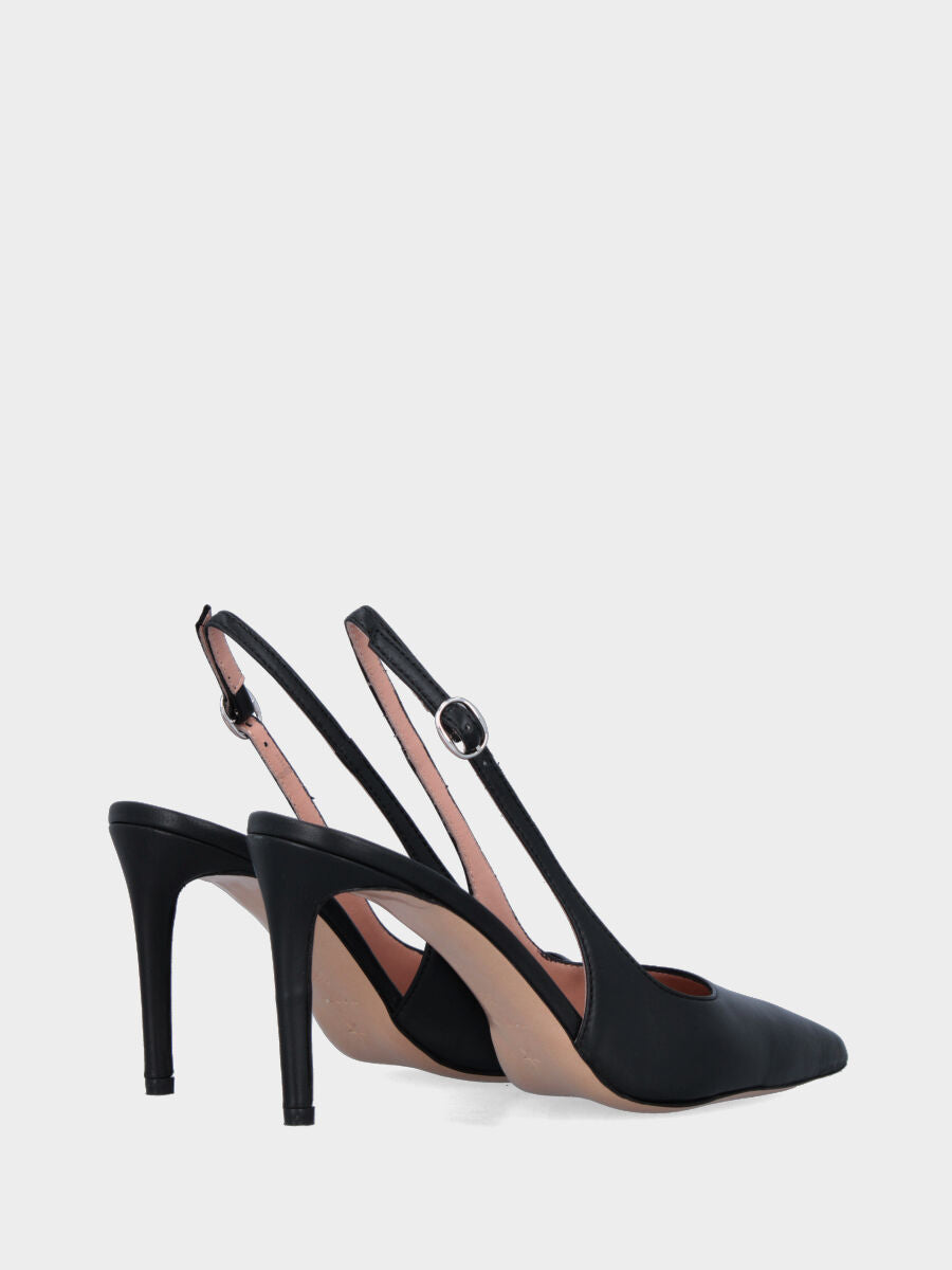 Slingback in nappa nera con punta sfilata e tacco 70mm