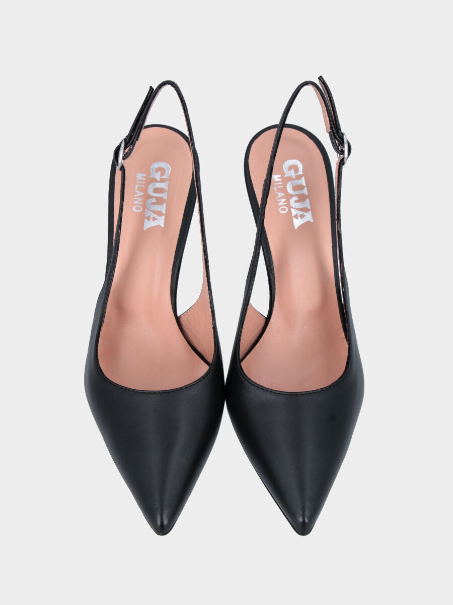 Slingback in nappa nera con punta sfilata e tacco 70mm