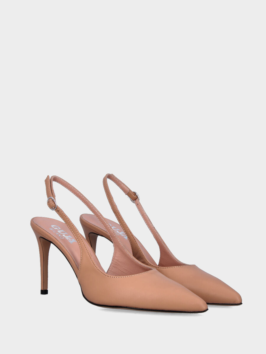 Slingback in nappa nude con punta sfilata e tacco 70mm