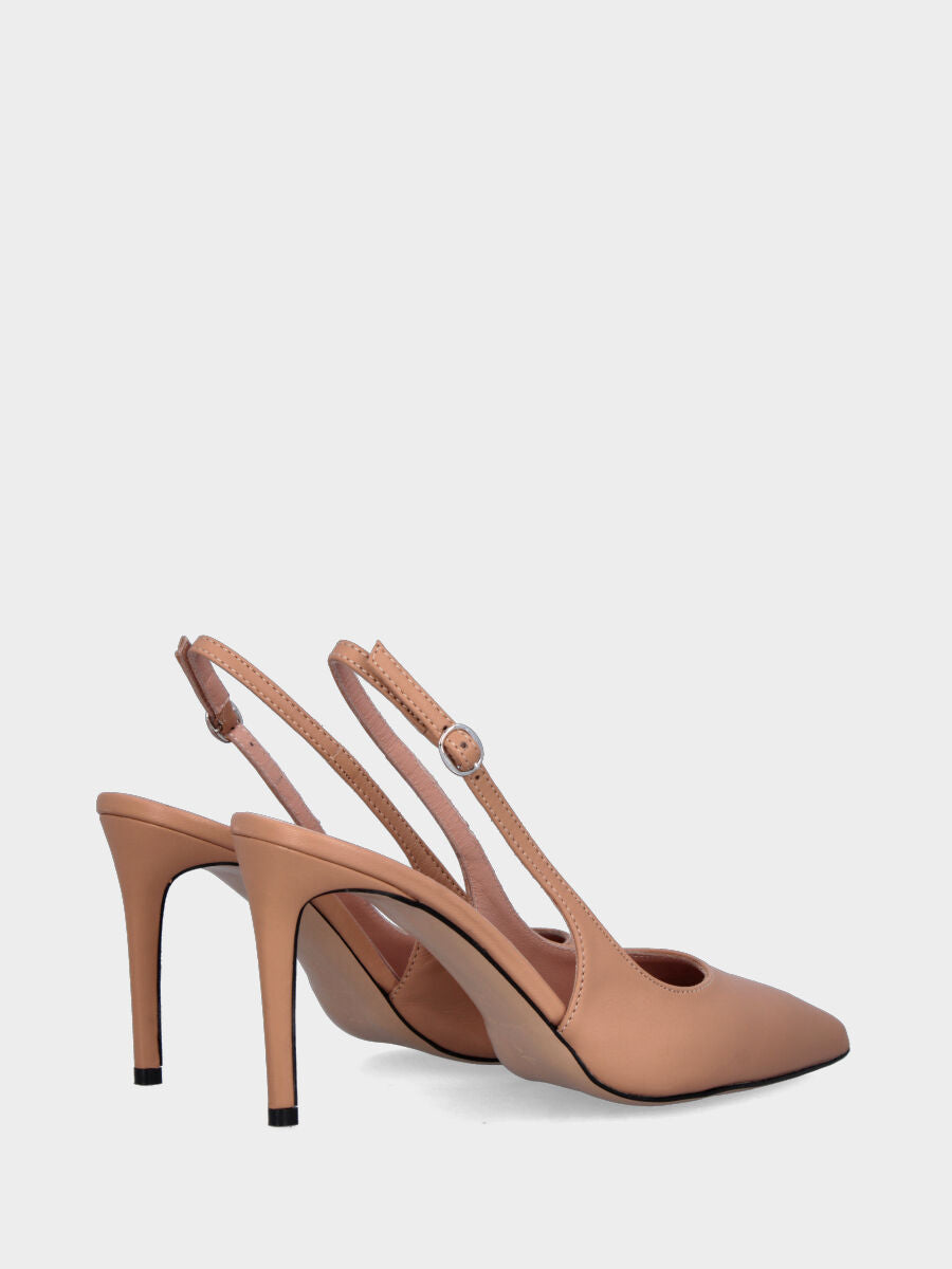 Slingback in nappa nude con punta sfilata e tacco 70mm