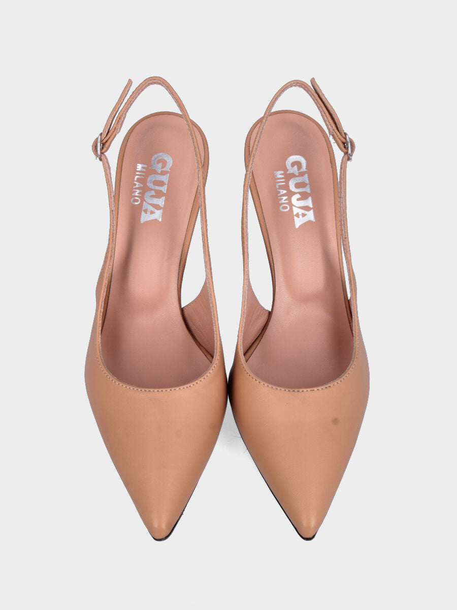 Slingback in nappa nude con punta sfilata e tacco 70mm