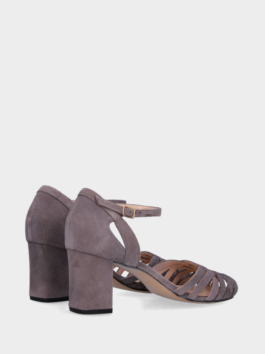 Pumps aus lavendelfarbenem Wildleder mit gekreuzten Riemchen und Blockabsatz