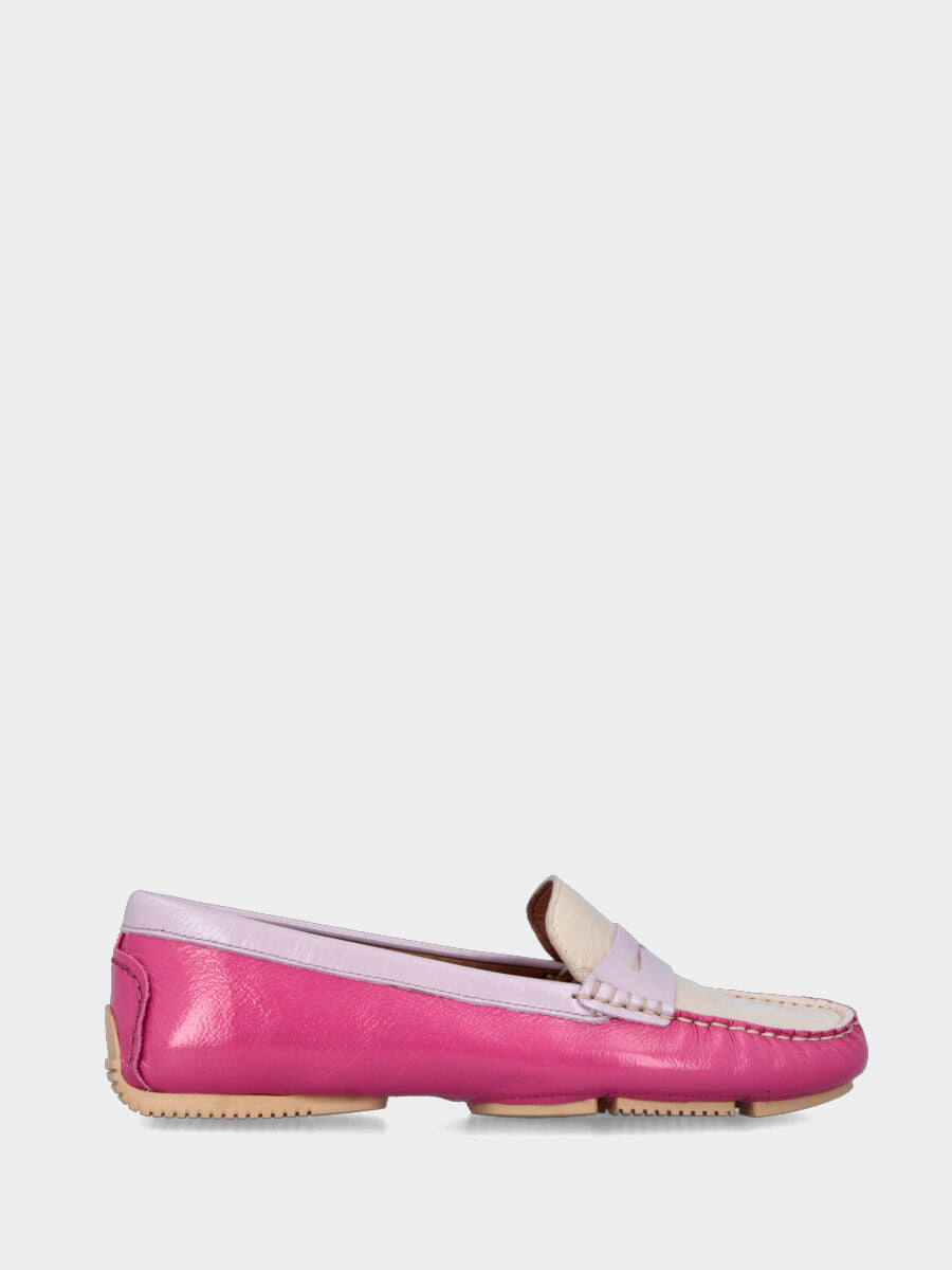 Mocassino in naplak multicolor rosa e beige con vaschetta cucita