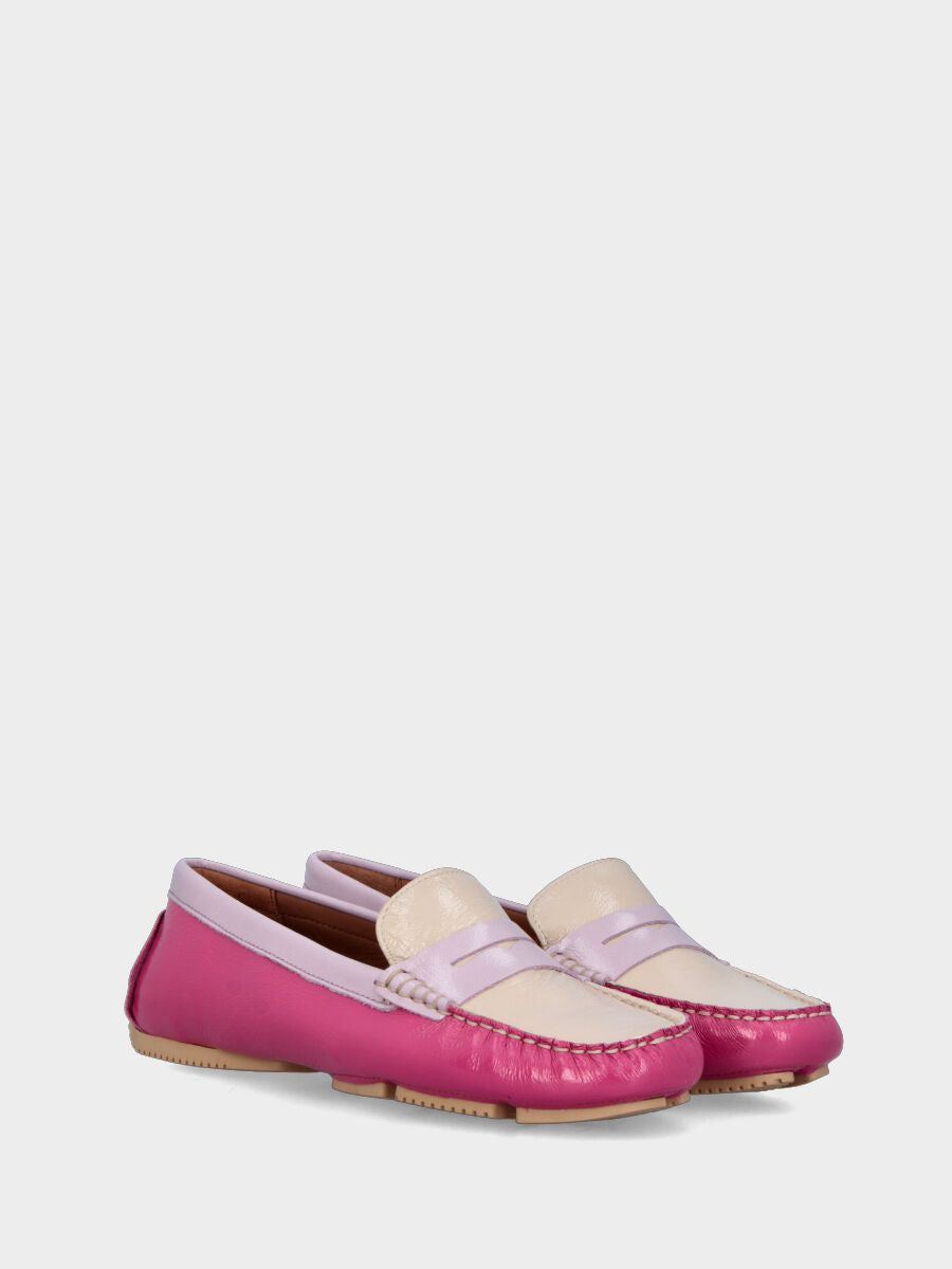 Mocassino in naplak multicolor rosa e beige con vaschetta cucita