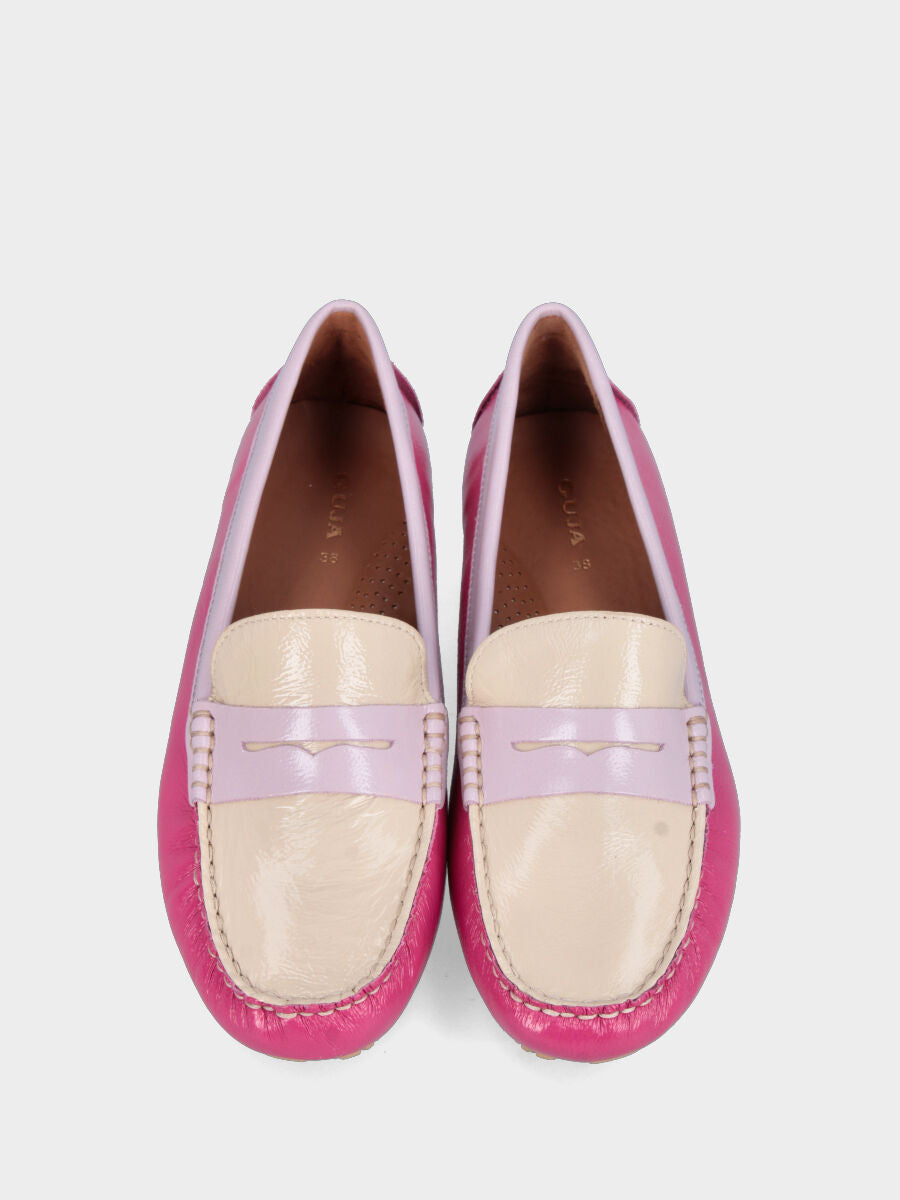 Mocassino in naplak multicolor rosa e beige con vaschetta cucita