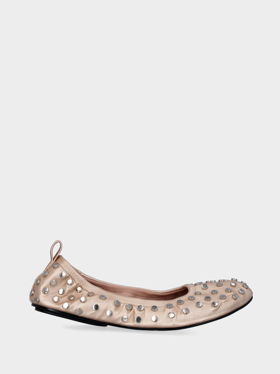 Ballerina a sacchetto flat in laminato platino con scollo arricciato