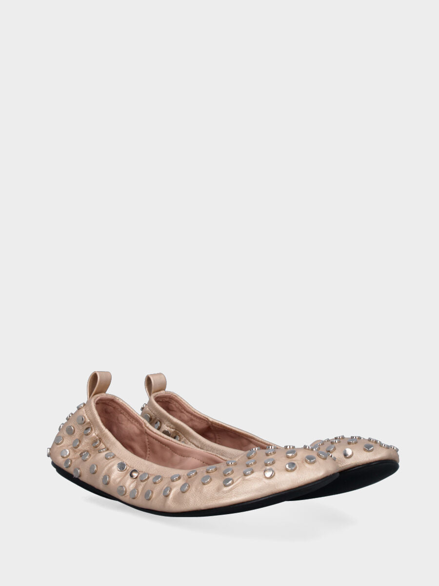 Ballerina a sacchetto flat in laminato platino con scollo arricciato