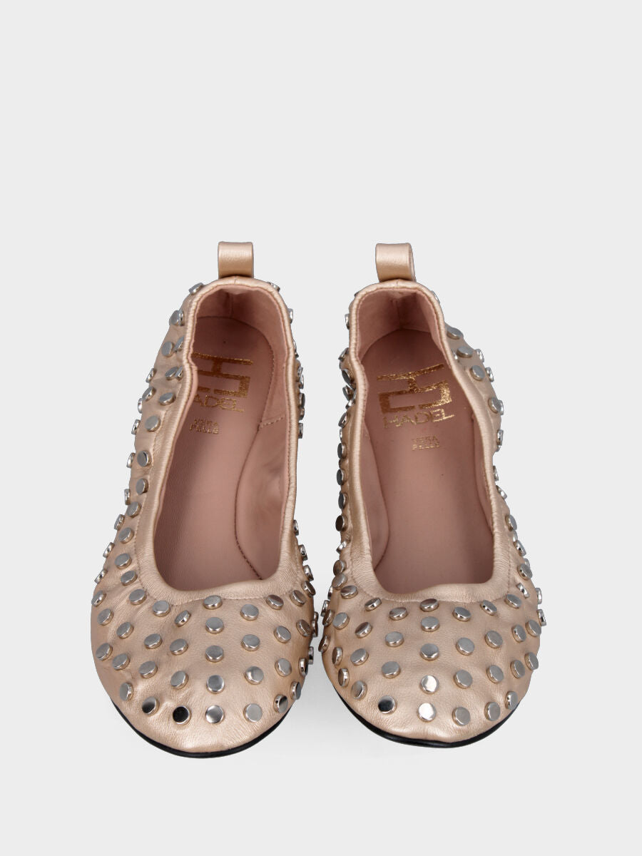 Ballerina a sacchetto flat in laminato platino con scollo arricciato