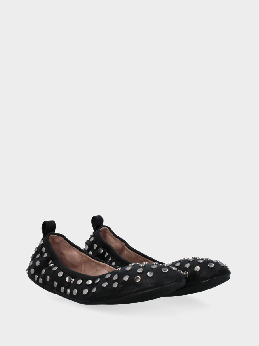 Ballerina a sacchetto flat in nappa nera con scollo arricciato