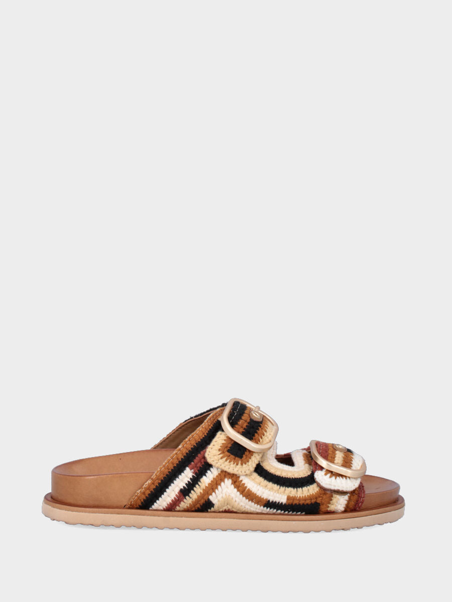 Sandalo flat in tessuto multicolor con fusbet e platform