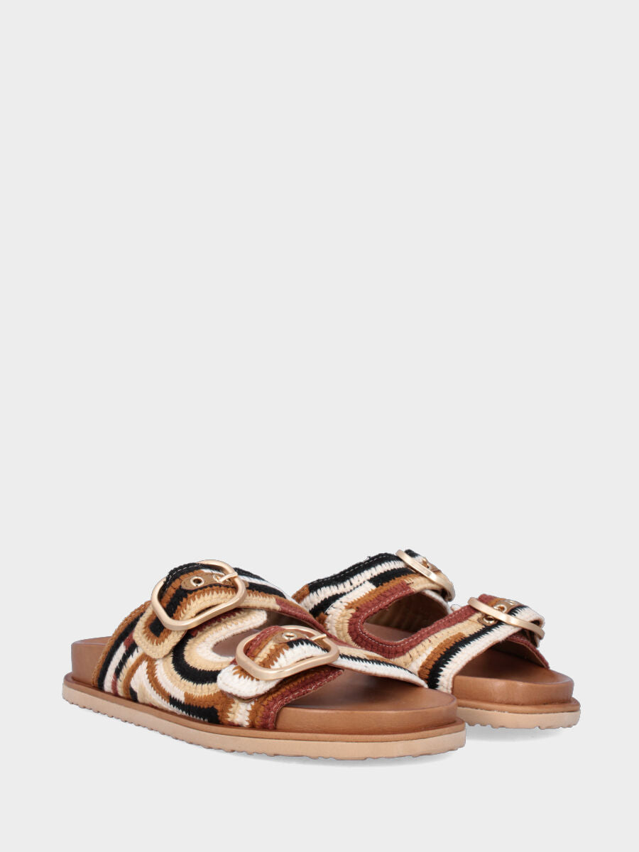 Sandalo flat in tessuto multicolor con fusbet e platform