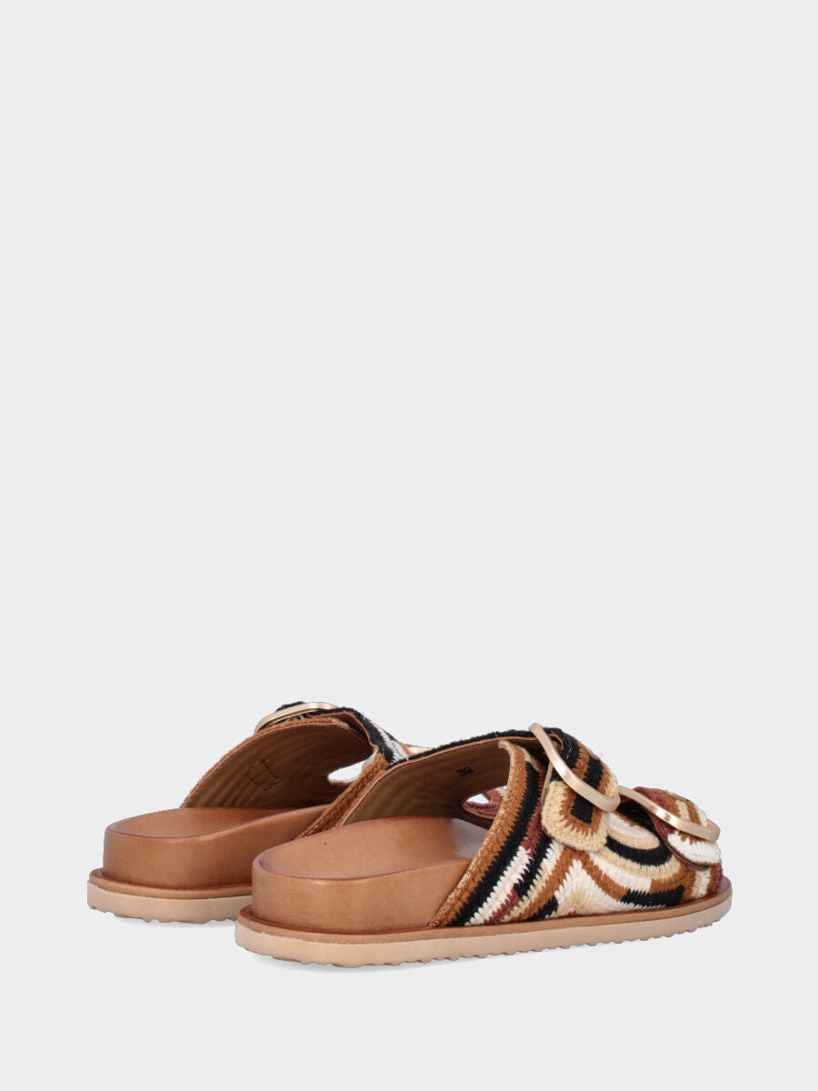 Sandalo flat in tessuto multicolor con fusbet e platform
