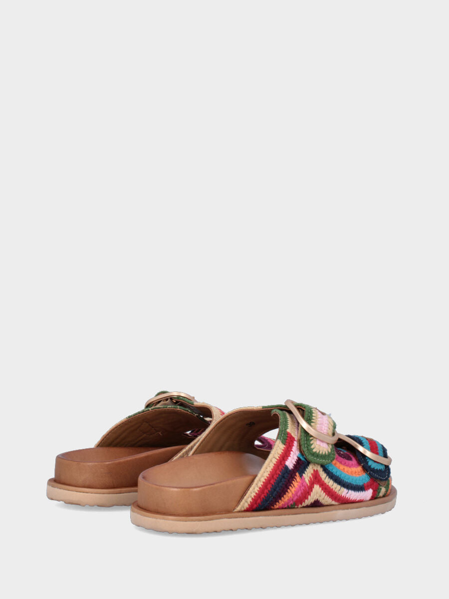 Sandalo flat in tessuto multicolor con fusbet e platform
