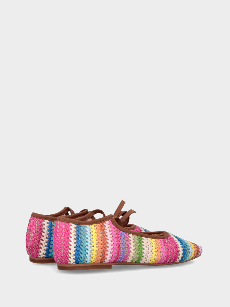 Ballerina in tessuto fantasia multicolor con laccio alla caviglia