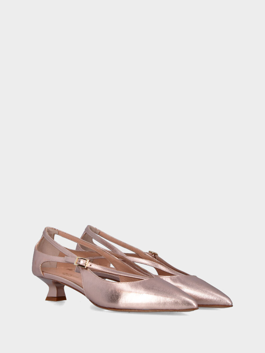 Escarpins en laminé platine avec brides croisées et talon en forme de calice