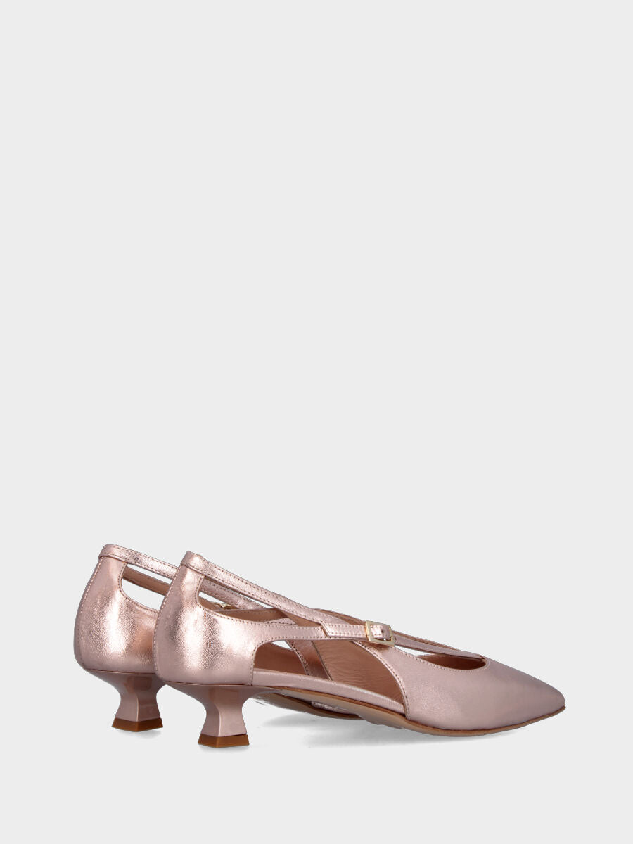 Escarpins en laminé platine avec brides croisées et talon en forme de calice