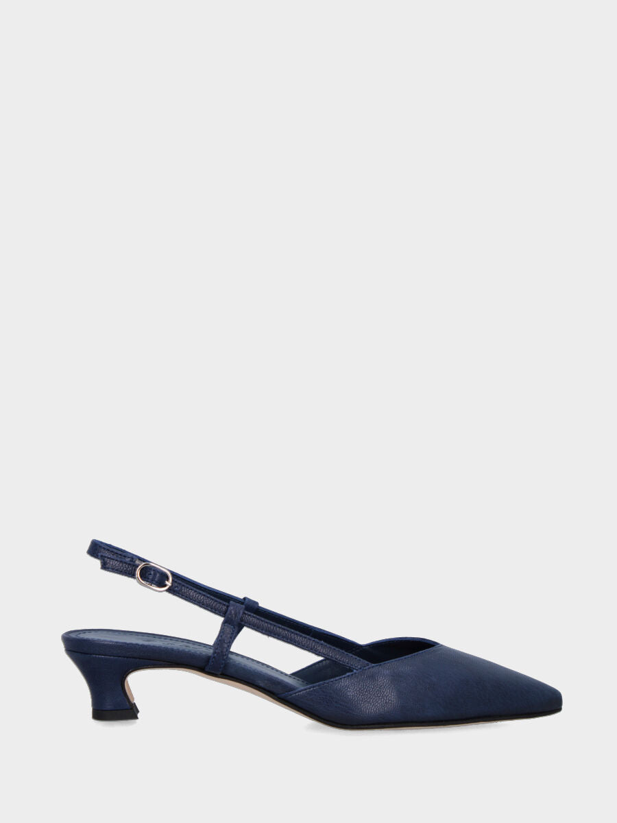 Slingback in nappa blu con scollo a V