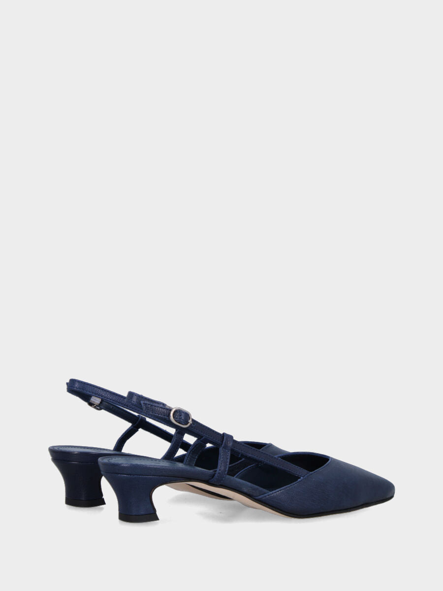 Slingback in nappa blu con scollo a V
