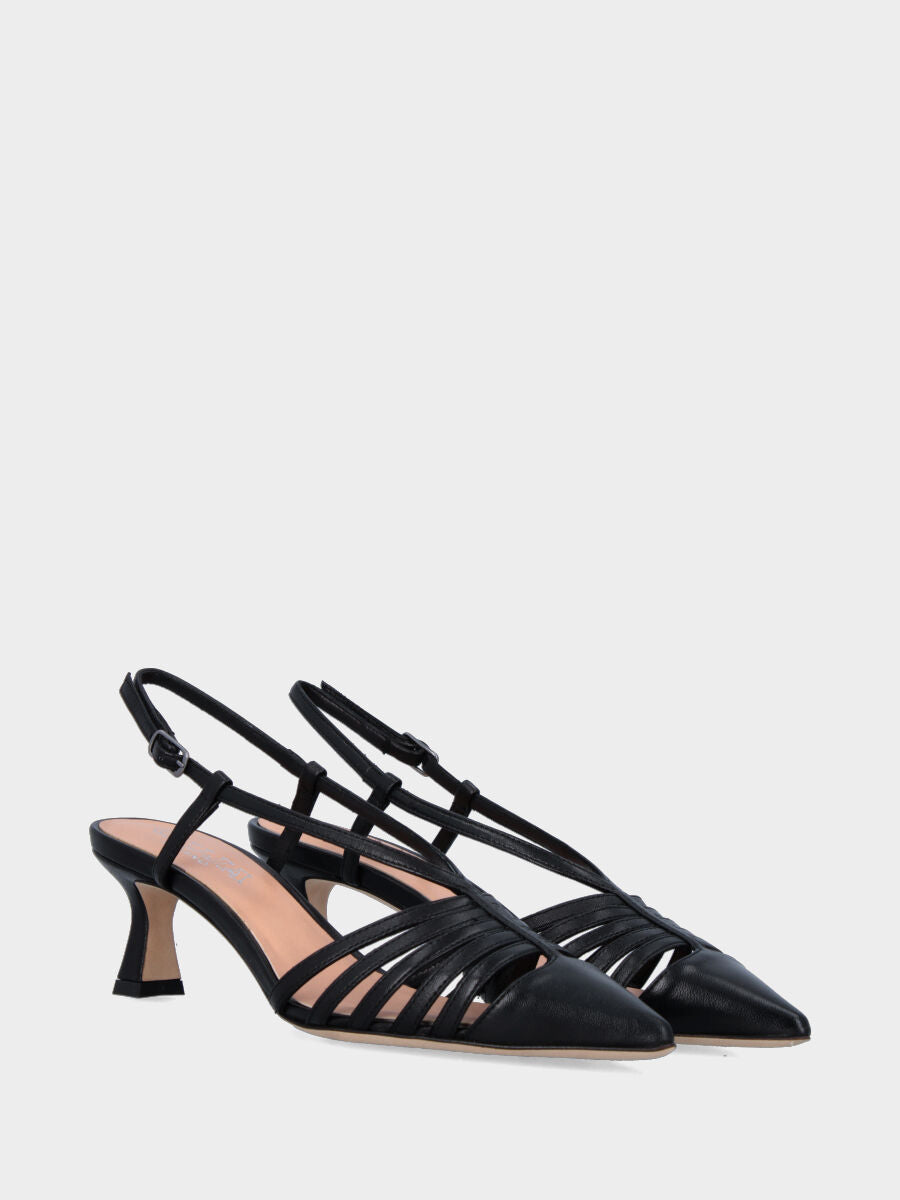 Slingback in nappa nera con listini a Y