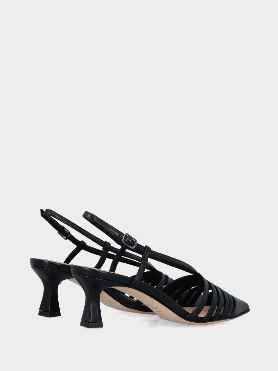 Slingback in nappa nera con listini a Y