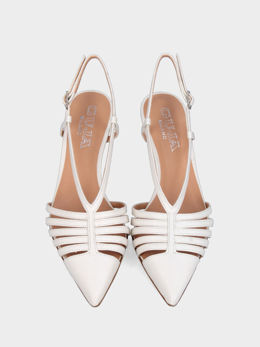 Slingback in nappa bianco latte con listini a Y