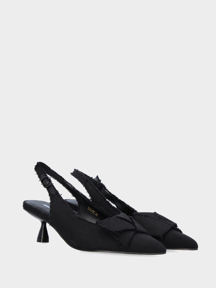 Slingback in tessuto nero con fiocco sullo scollo e tacco a calice