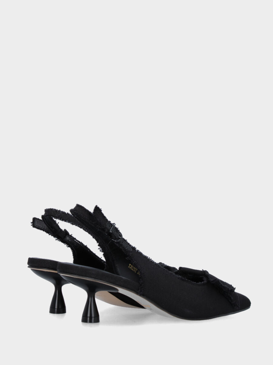 Slingback in tessuto nero con fiocco sullo scollo e tacco a calice