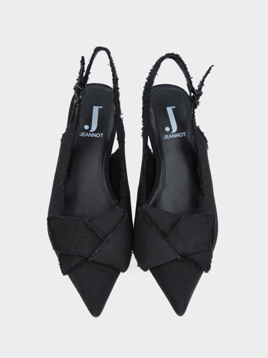 Slingback in tessuto nero con fiocco sullo scollo e tacco a calice