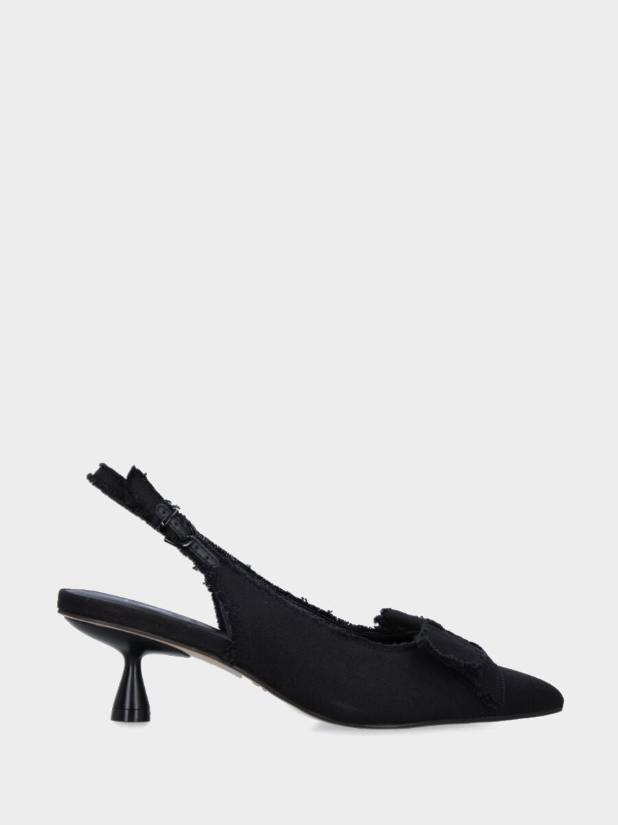 Slingback in tessuto nero con fiocco sullo scollo e tacco a calice