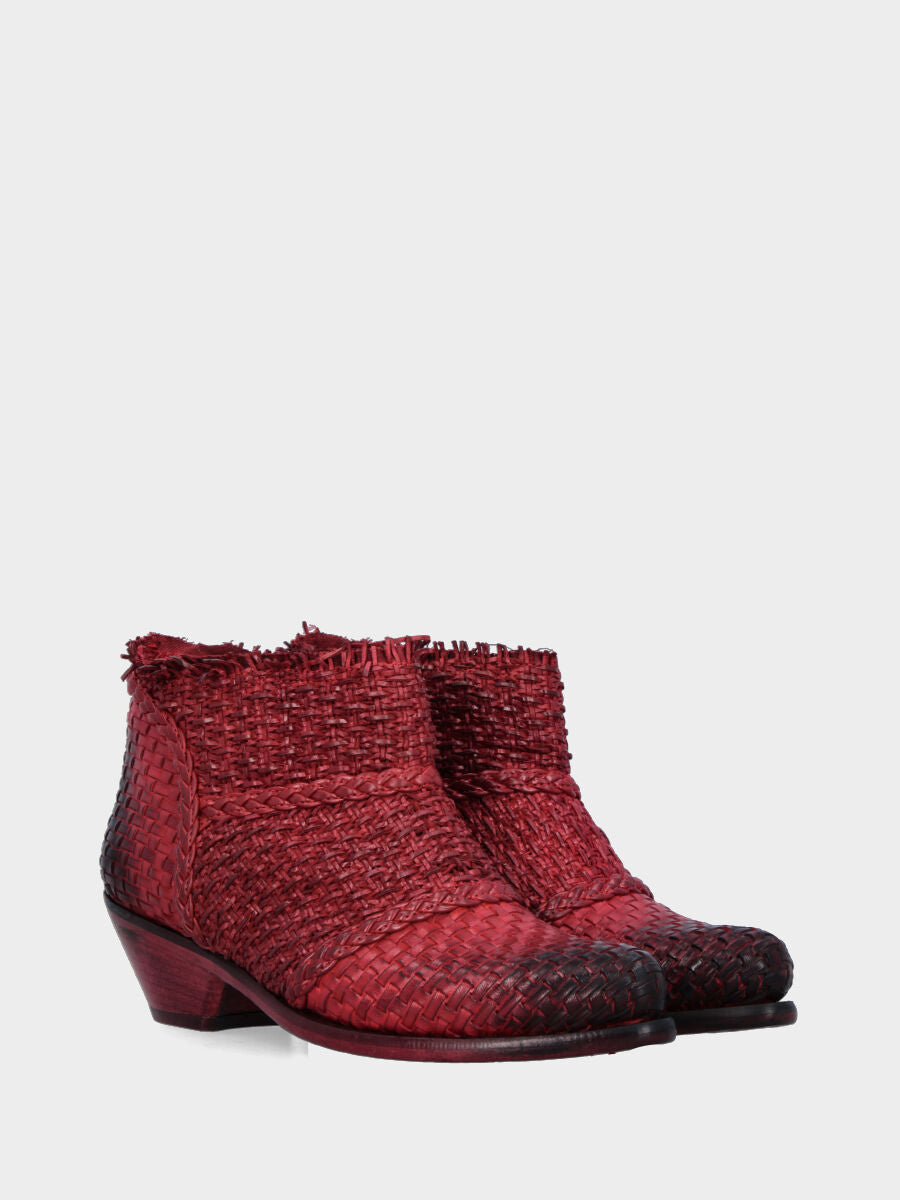 Camperos a stivaletto in vitello rosso con fasce intrecciate