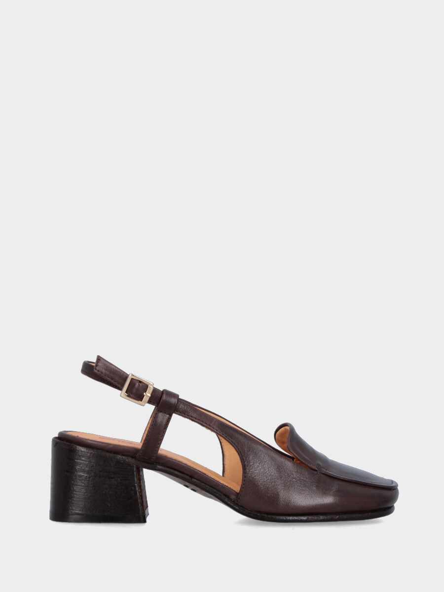 Slingback a mocassino in vitello testa di moro con vaschetta liscia