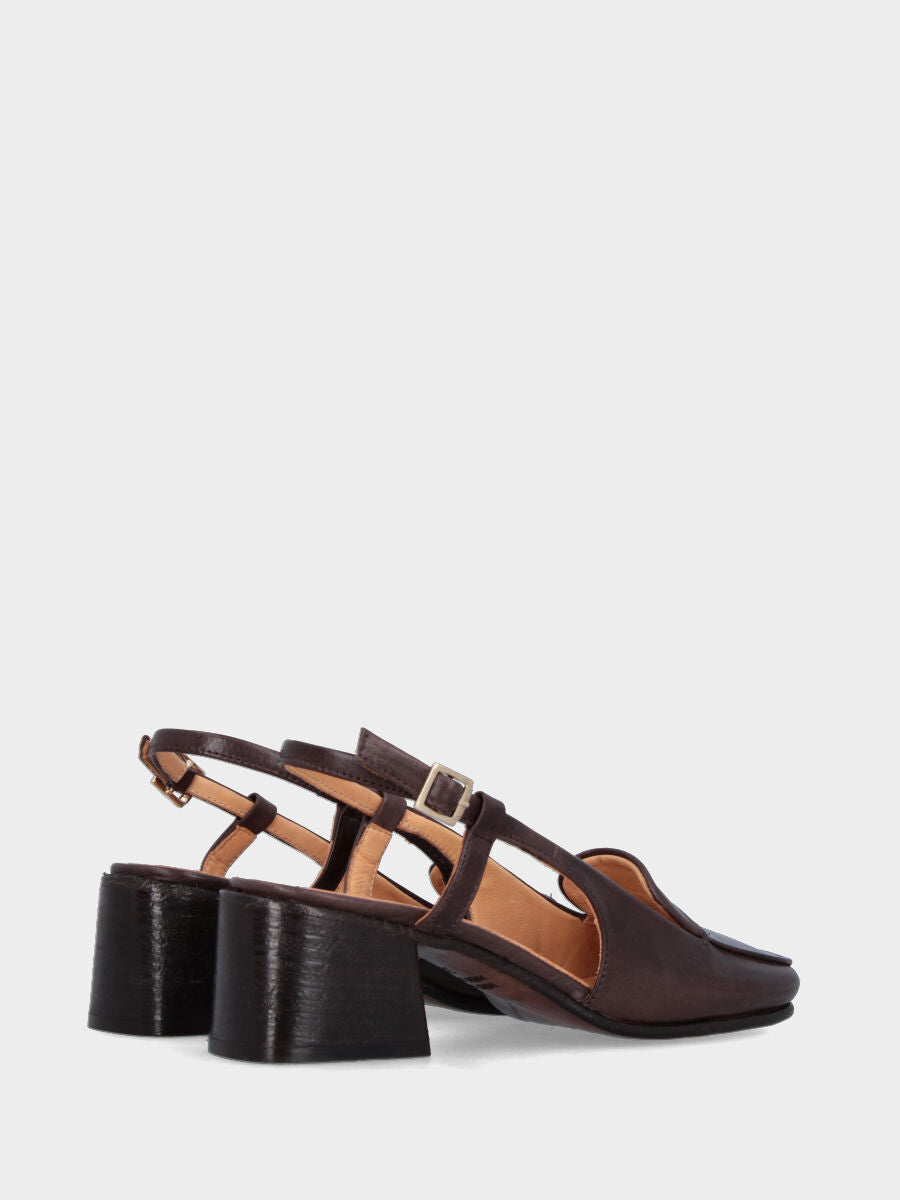 Slingback a mocassino in vitello testa di moro con vaschetta liscia