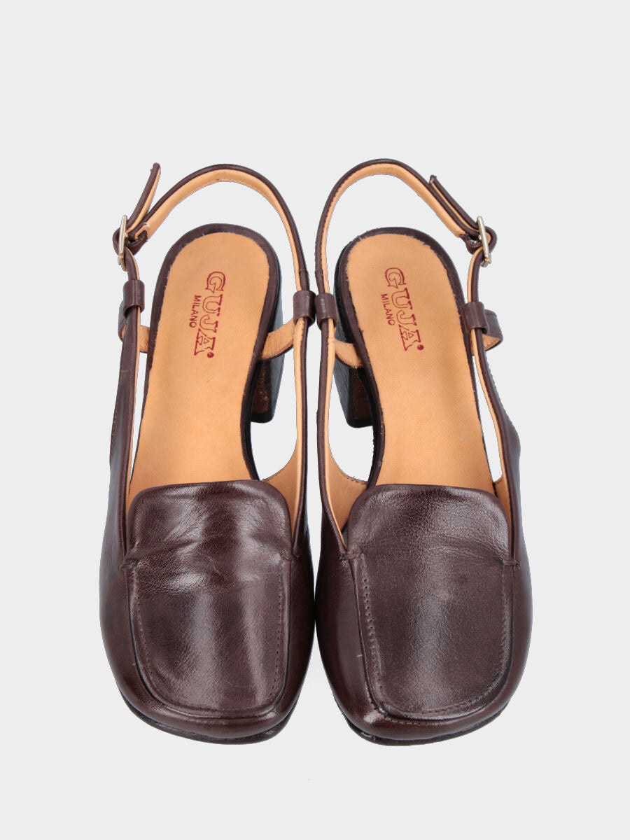 Slingback a mocassino in vitello testa di moro con vaschetta liscia