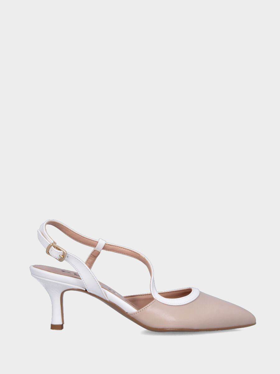 Slingback in nappa beige con cinturino a contrasto e tacco a calice