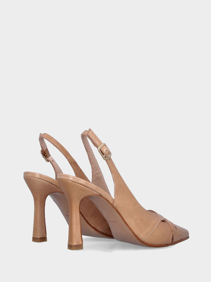 Slingback in naplak beige con incroci in pianta e tacco a calice