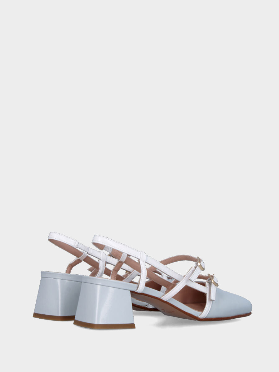 Slingback in verlux grigio con cinturini bianchi e tacco a blocco