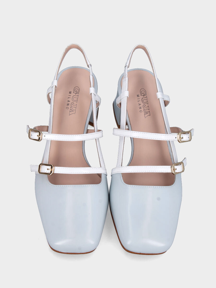 Slingback in verlux grigio con cinturini bianchi e tacco a blocco