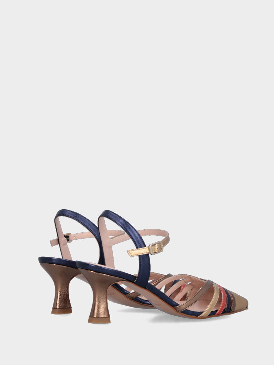 Slingback in laminato multicolor con cinturini incrociati e tacco a calice